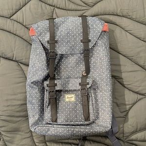 Like-new Herschel Backpack Blue and White Polka Dot